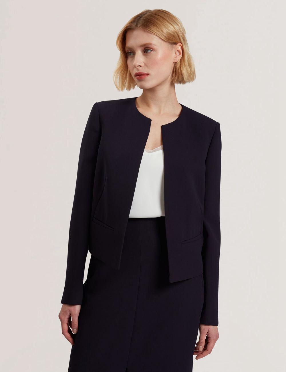 Navy Women Ted Baker MANABJL - Tailored Round Neck Cropped Open Jackets | NZ  CGLA-83564
