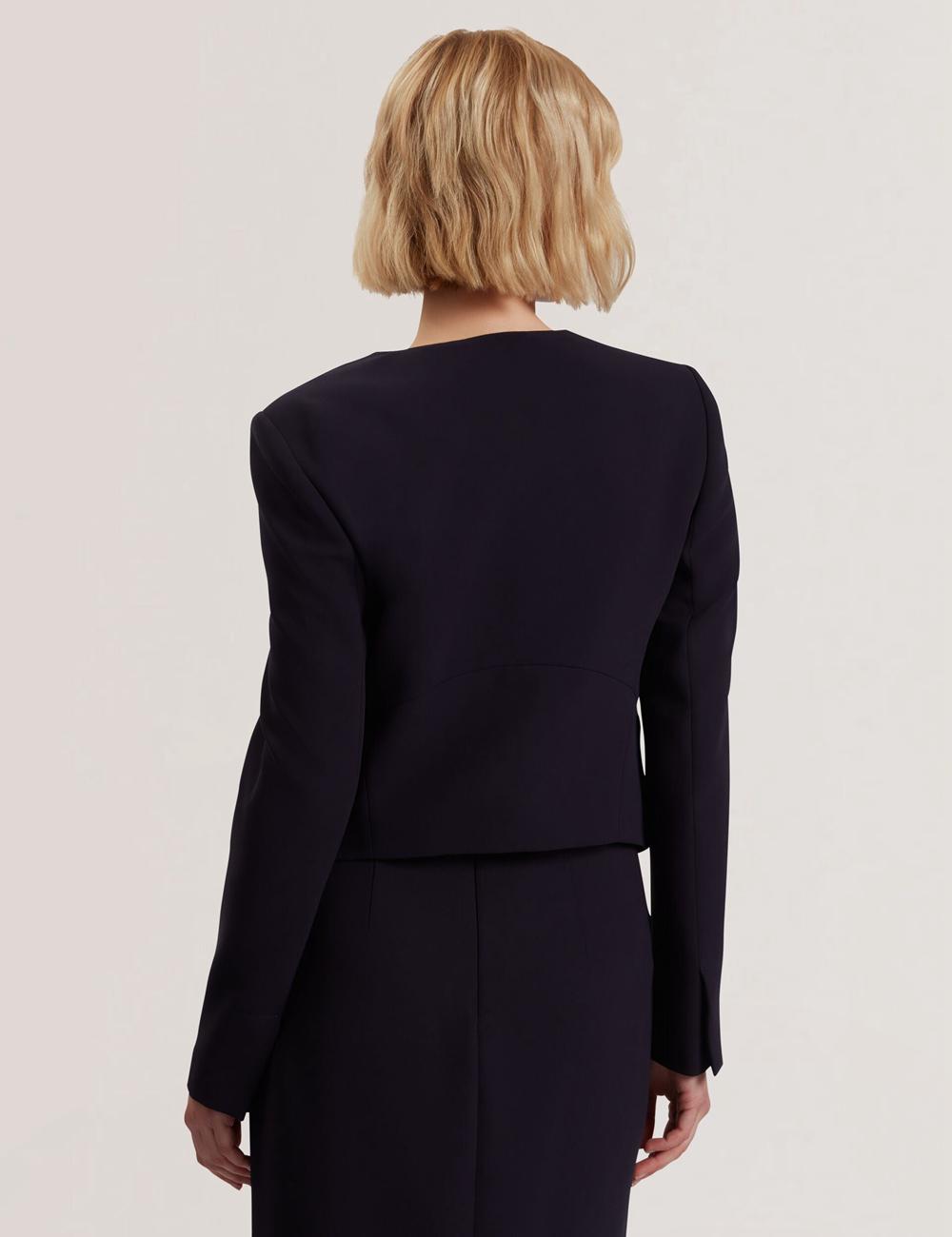 Navy Women Ted Baker MANABJL - Tailored Round Neck Cropped Open Jackets | NZ  CGLA-83564
