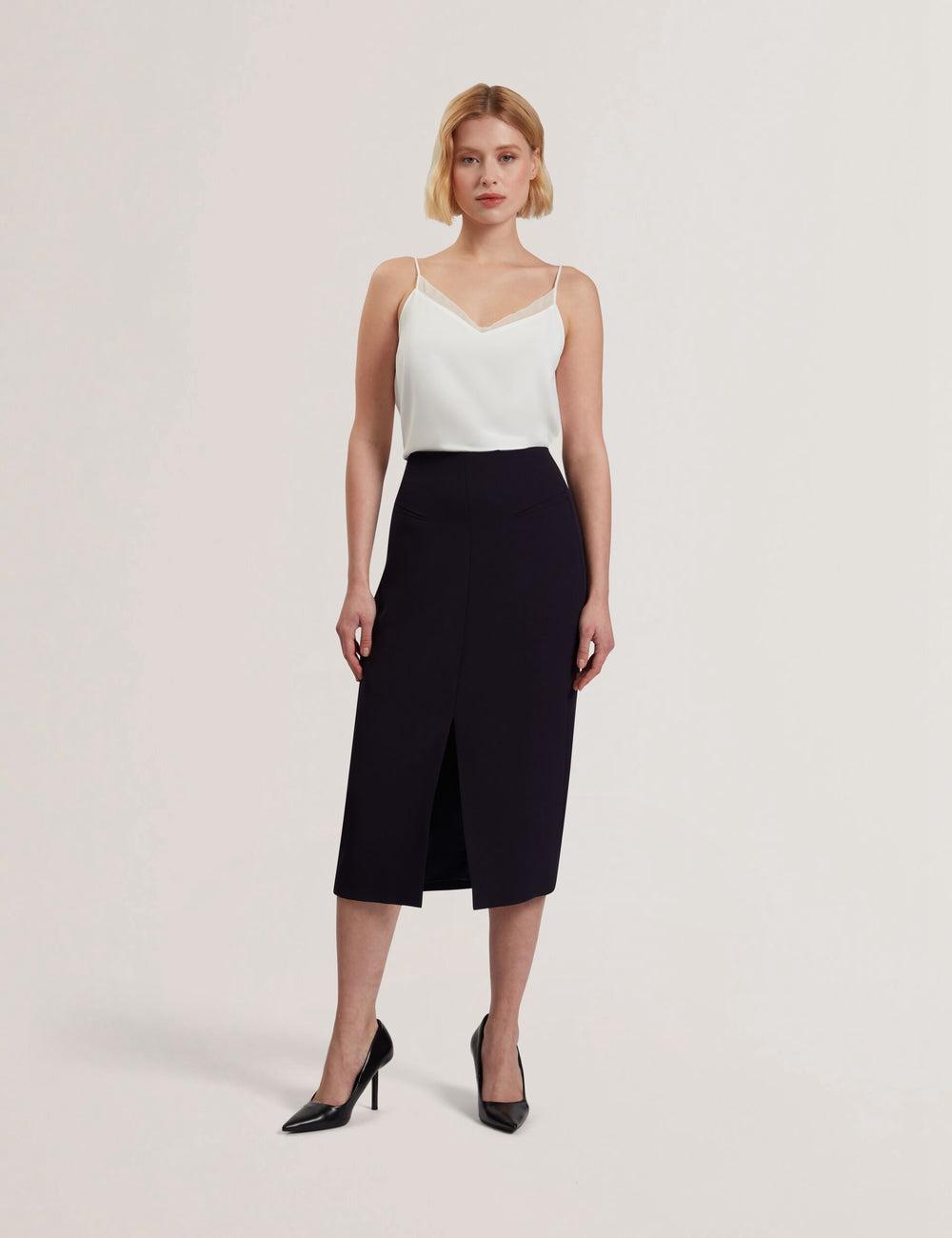 Navy Women Ted Baker MANABSL - Tailored Midi Pencil Skirt With Front Split Midi Skirts | NZ  OPZV-10564