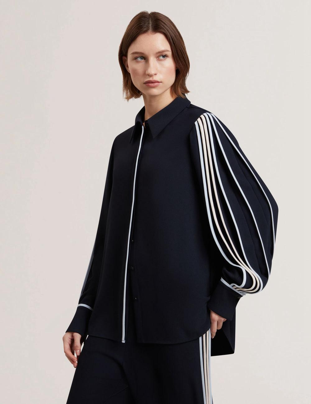 Navy Women Ted Baker MIRITI - Contrast Piping Detail Long Sleeve Casual Shirts | NZ  PRHN-24178