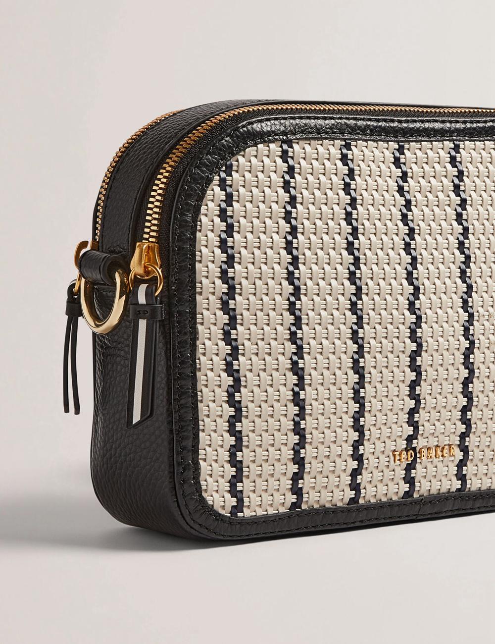 Navy Women Ted Baker RIVEA - Woven Panel Faux Leather Camera Camera Bag | NZ  PMNX-60291