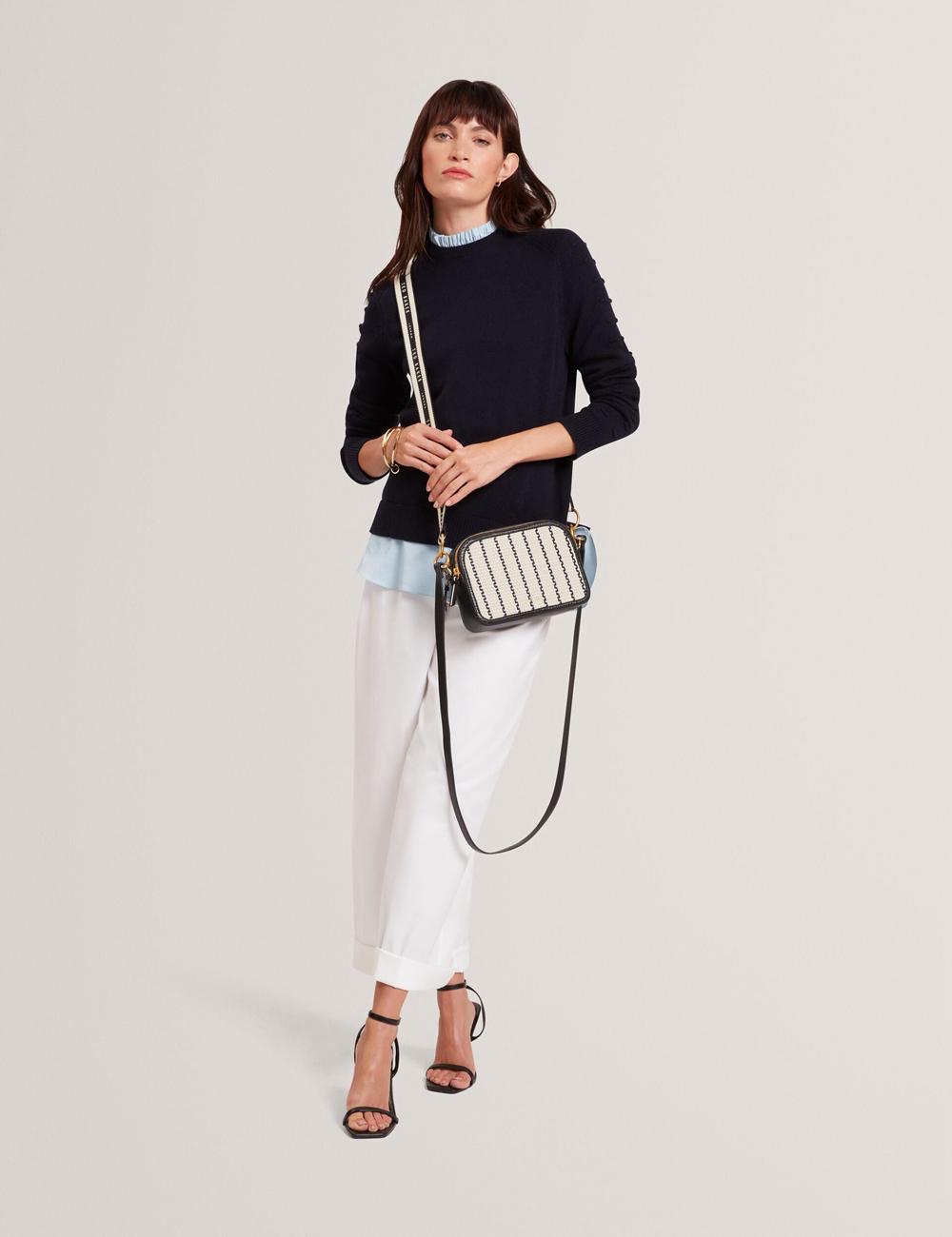 Navy Women Ted Baker RIVEA - Woven Panel Faux Leather Camera Camera Bag | NZ  PMNX-60291