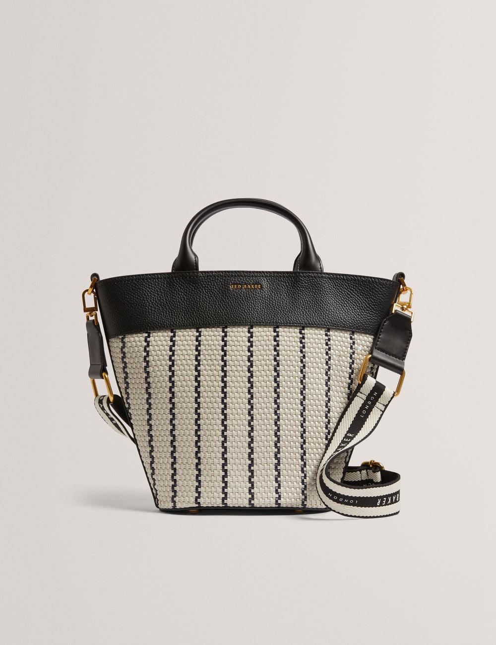 Navy Women Ted Baker RIVERI - Woven Leather Trim Bucket With Webbing Strap Tote Bags | NZ  TCZO-37526