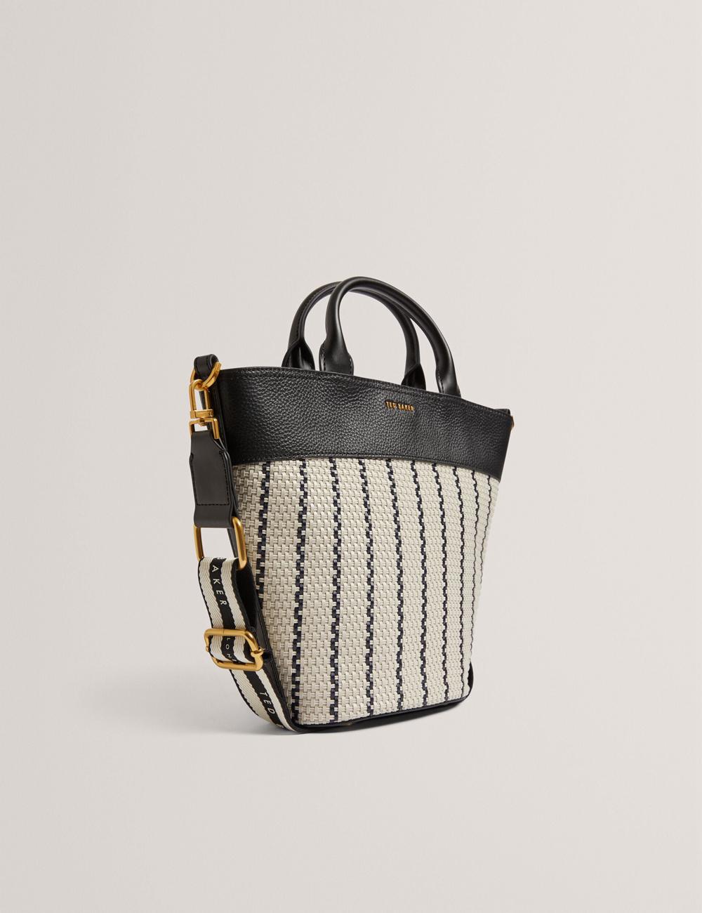 Navy Women Ted Baker RIVERI - Woven Leather Trim Bucket With Webbing Strap Tote Bags | NZ  TCZO-37526