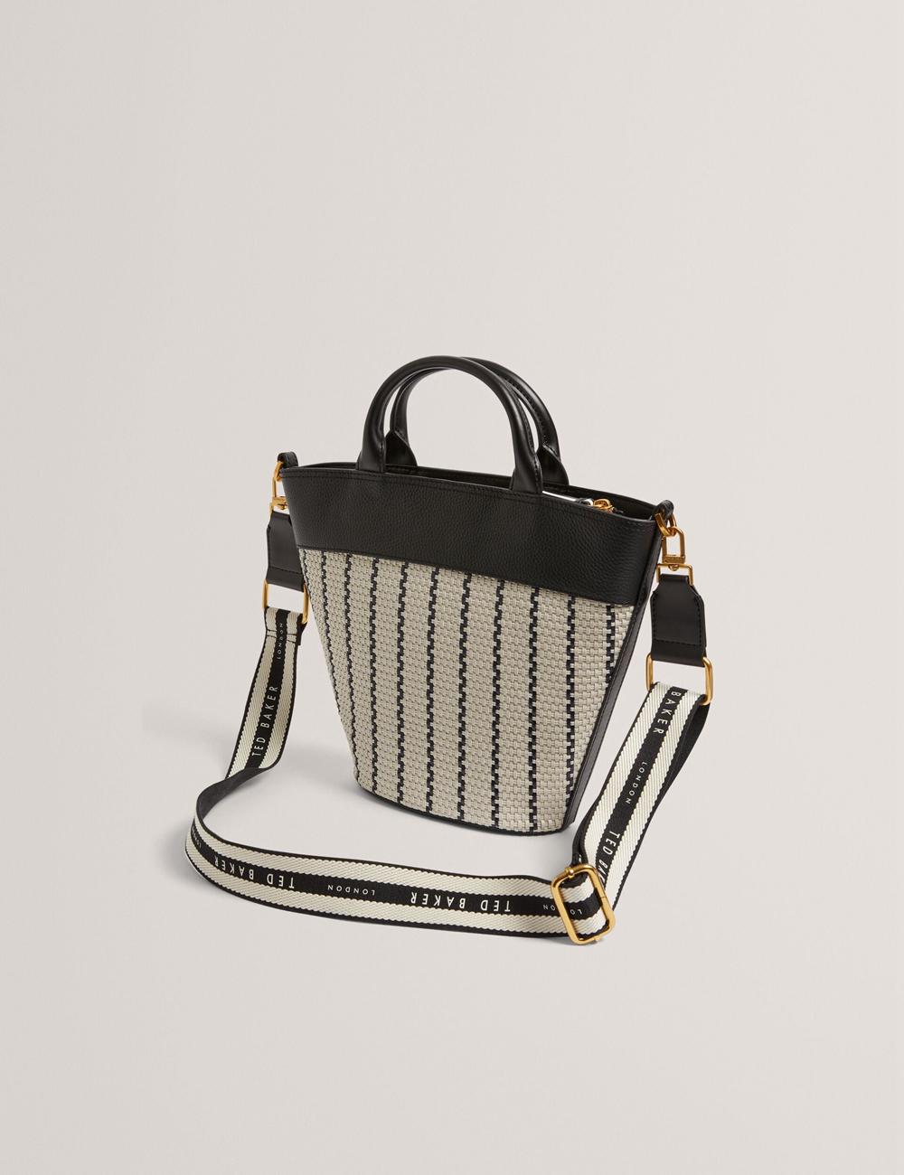 Navy Women Ted Baker RIVERI - Woven Leather Trim Bucket With Webbing Strap Tote Bags | NZ  TCZO-37526