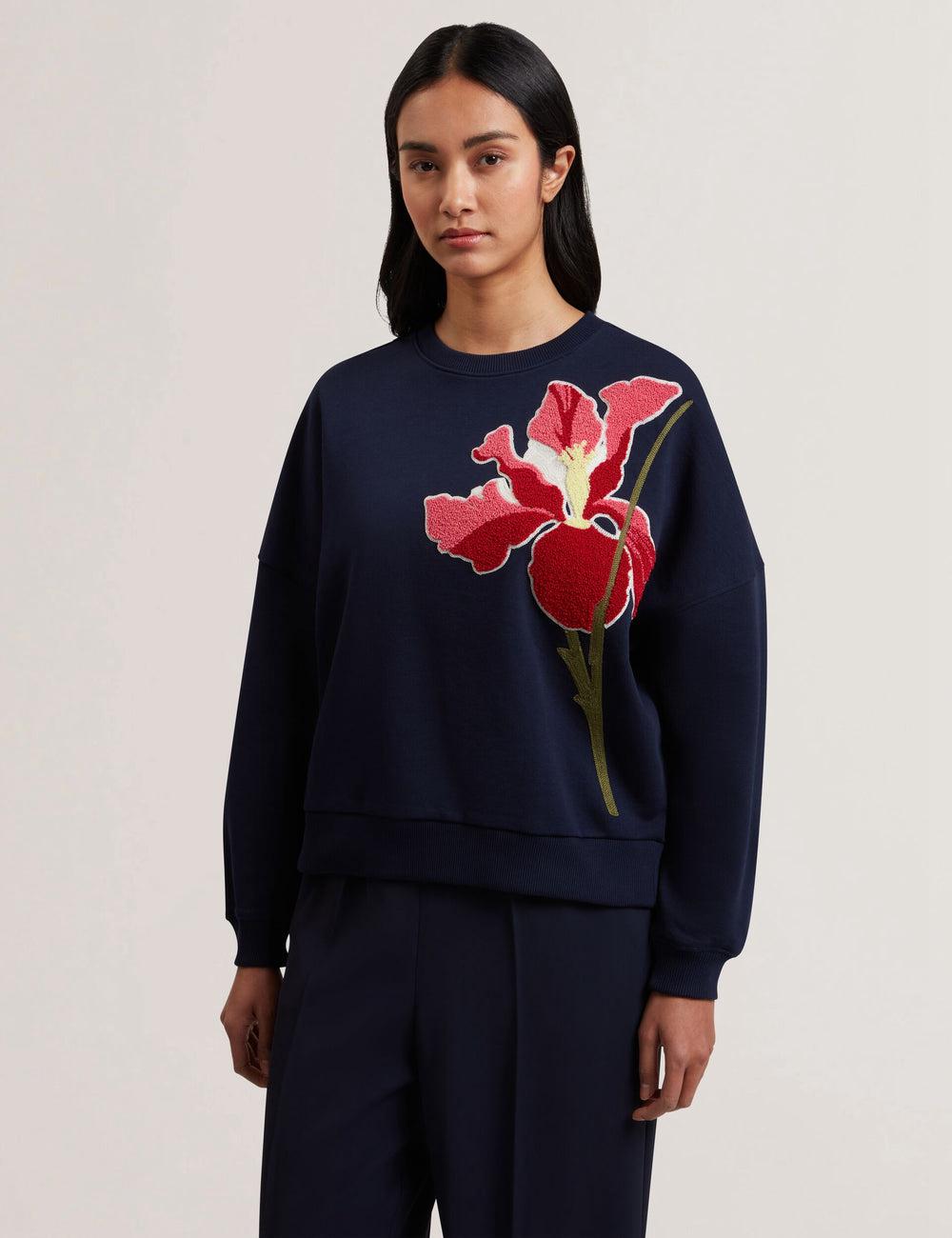 Navy Women Ted Baker SANDERR - Tufted Floral Graphic Cotton Sweatshirts | NZ  ANMJ-10546