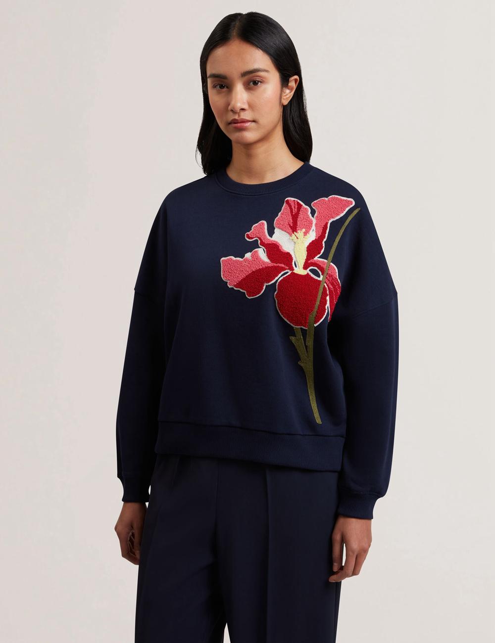 Navy Women Ted Baker SANDERR - Tufted Floral Graphic Cotton Sweatshirts | NZ  ANMJ-10546