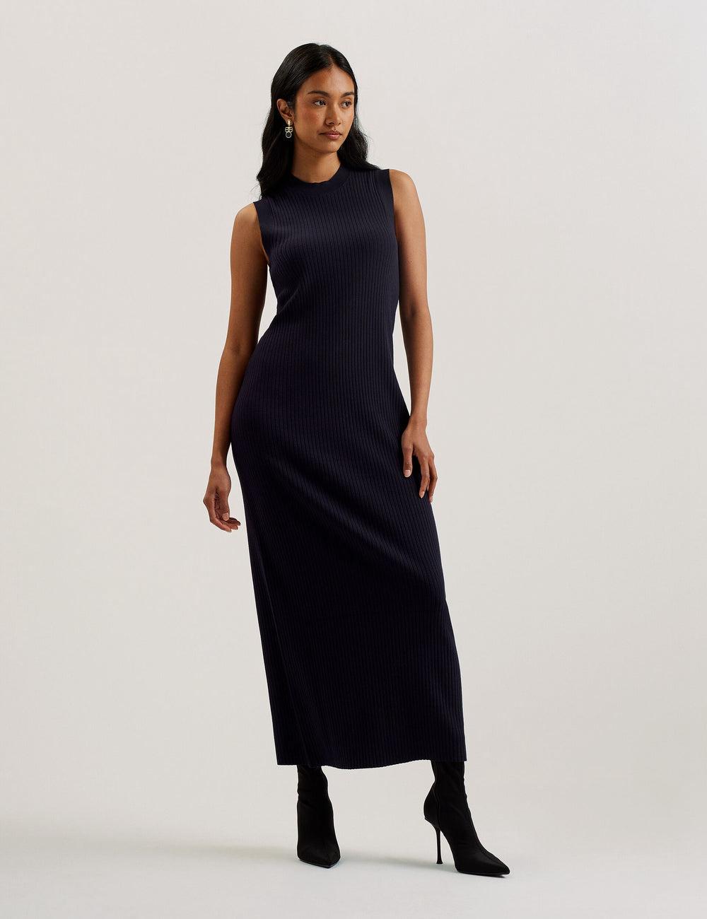 Navy Women Ted Baker SANDIII - Sleeveless Ribbed Knit Column Maxi Dresses | NZ  YSXM-61025