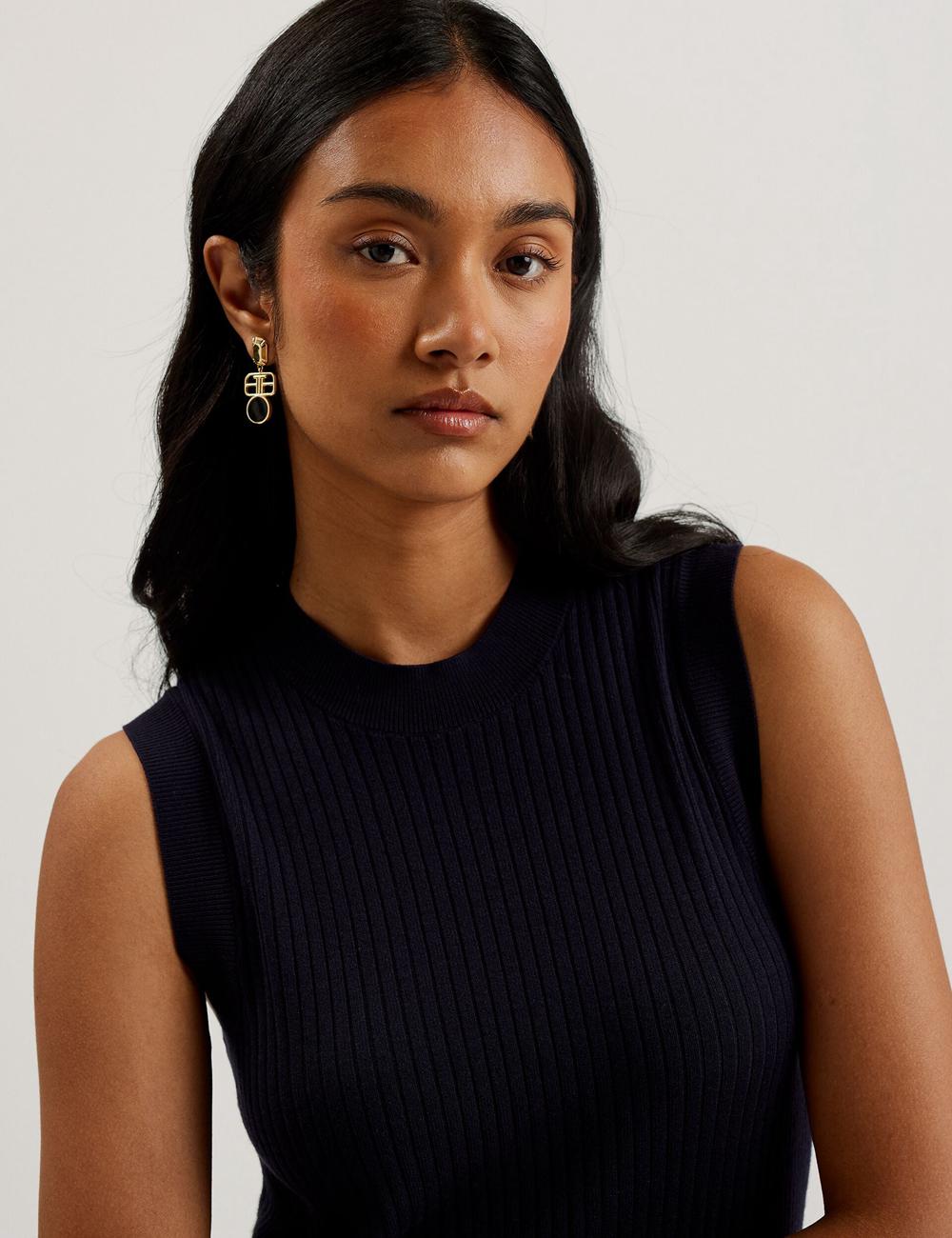 Navy Women Ted Baker SANDIII - Sleeveless Ribbed Knit Column Maxi Dresses | NZ  YSXM-61025