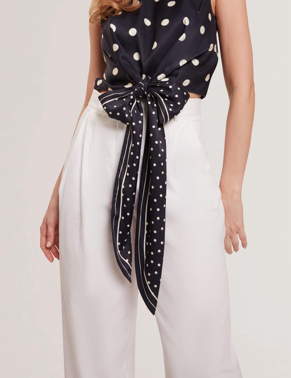 Navy Women Ted Baker VEIRAA - Polka Dot Front Sleeveless Crop Tops | NZ  MXDG-69387