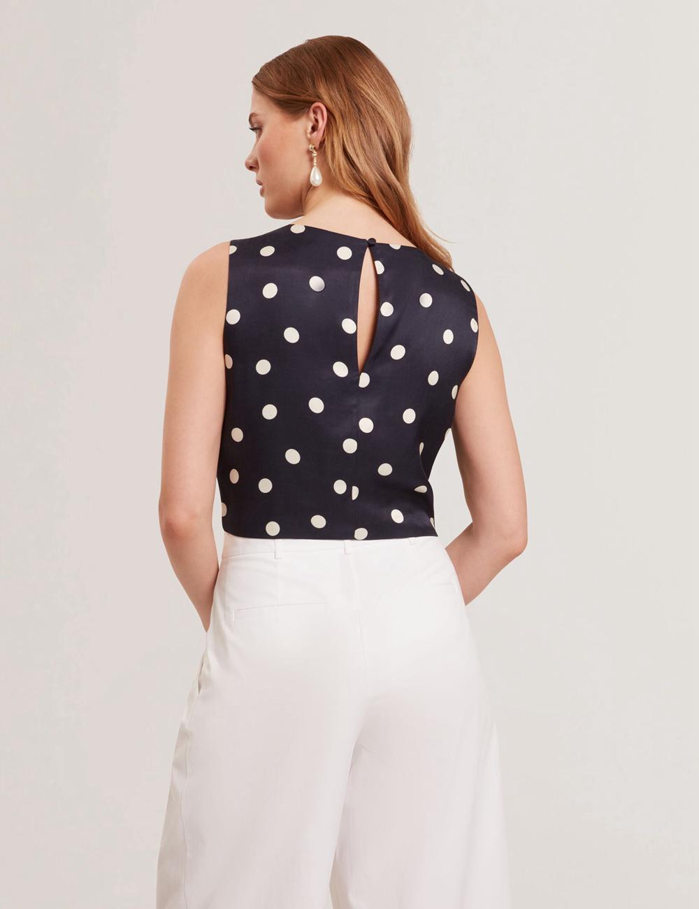 Navy Women Ted Baker VEIRAA - Polka Dot Front Sleeveless Crop Tops | NZ  MXDG-69387