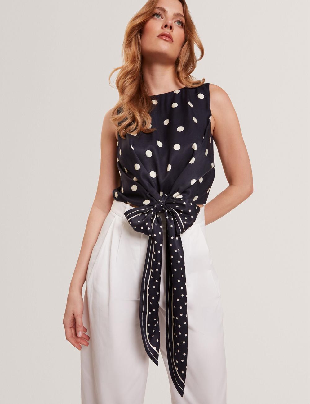 Navy Women Ted Baker VEIRAA - Polka Dot Front Sleeveless Crop Tops | NZ  MXDG-69387