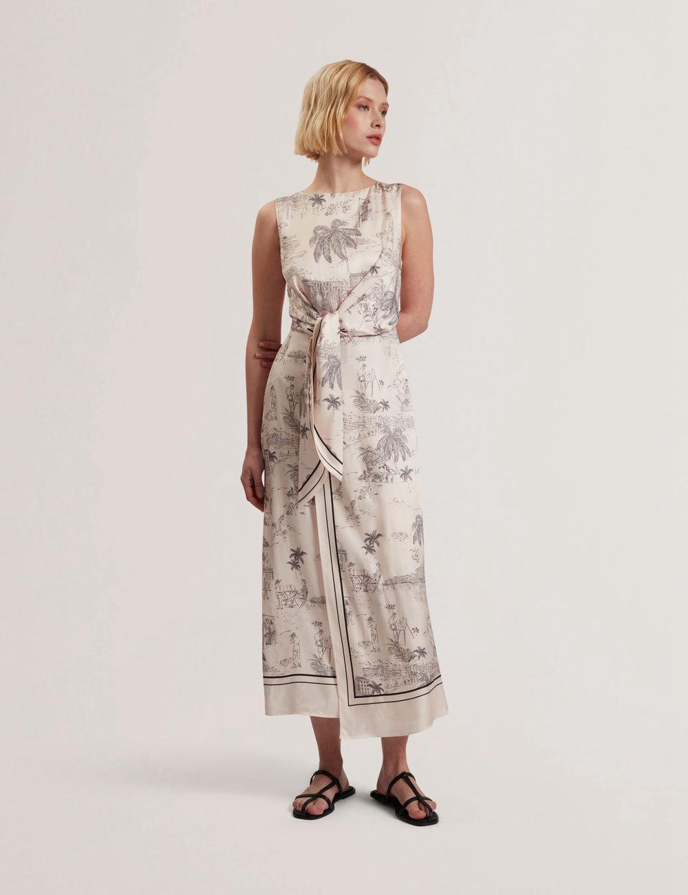Nude-Pink Women Ted Baker MARRONA - Printed Wrap Front Sleeveless Midi Dresses | NZ  YXKN-25437