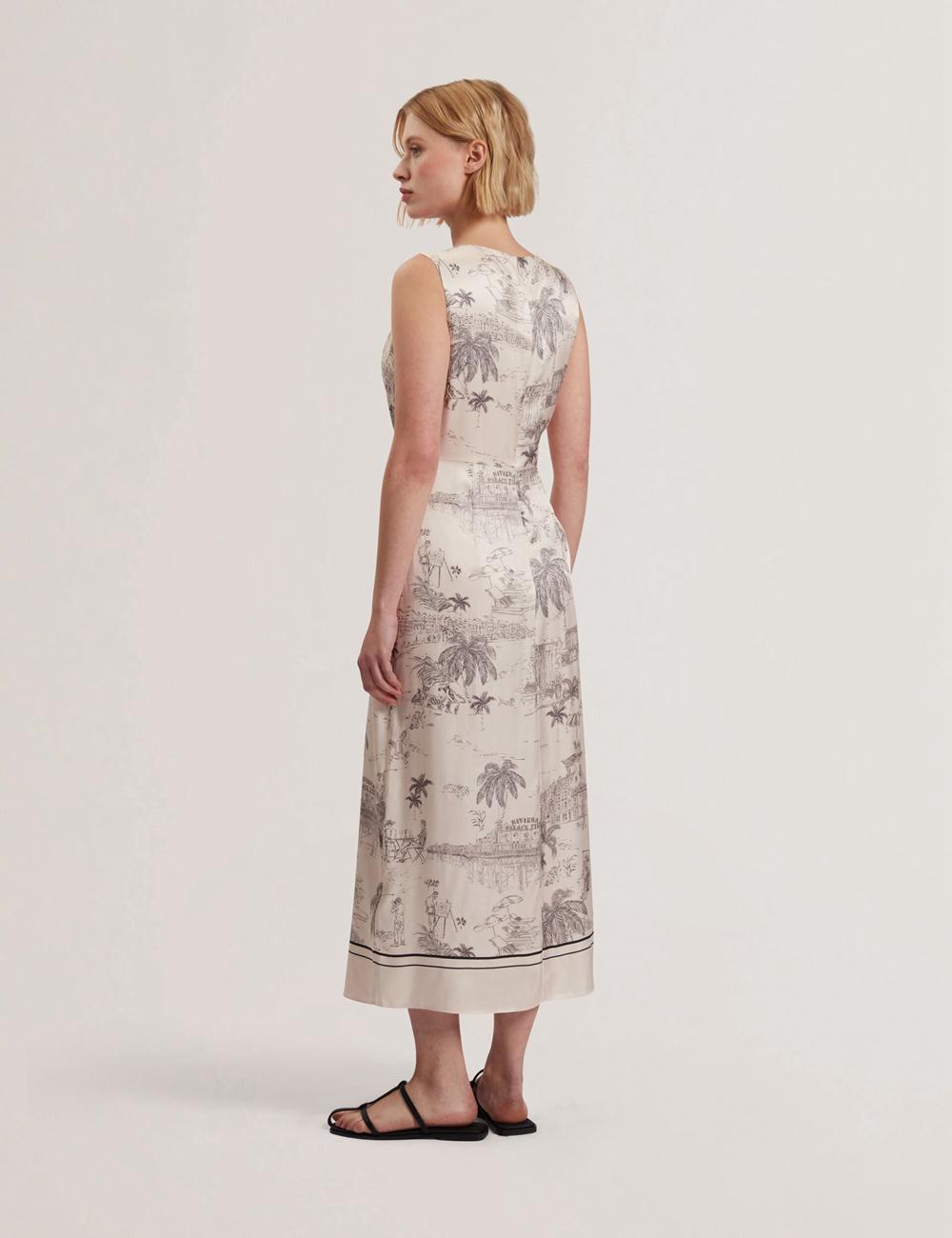 Nude-Pink Women Ted Baker MARRONA - Printed Wrap Front Sleeveless Midi Dresses | NZ  YXKN-25437