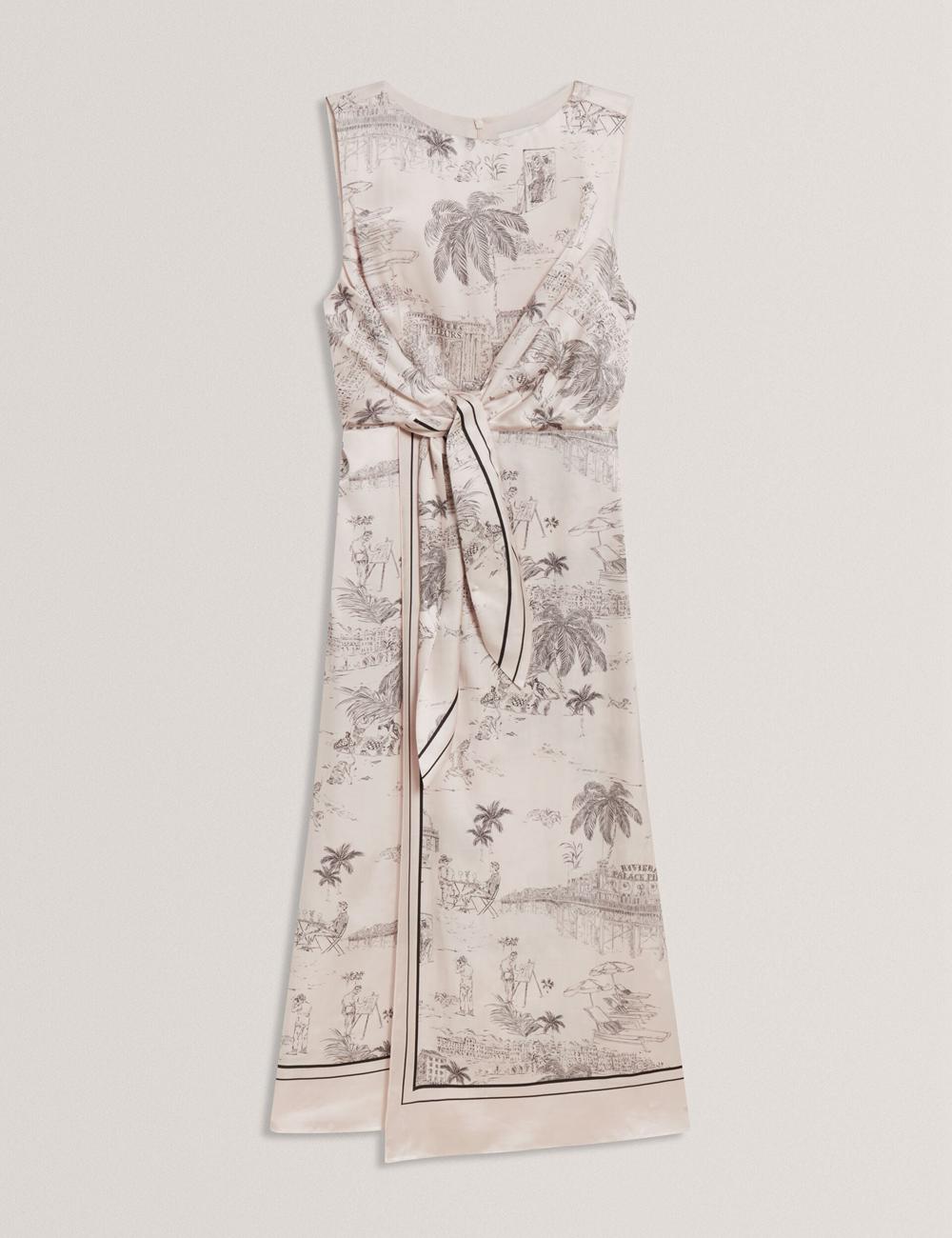 Nude-Pink Women Ted Baker MARRONA - Printed Wrap Front Sleeveless Midi Dresses | NZ  YXKN-25437