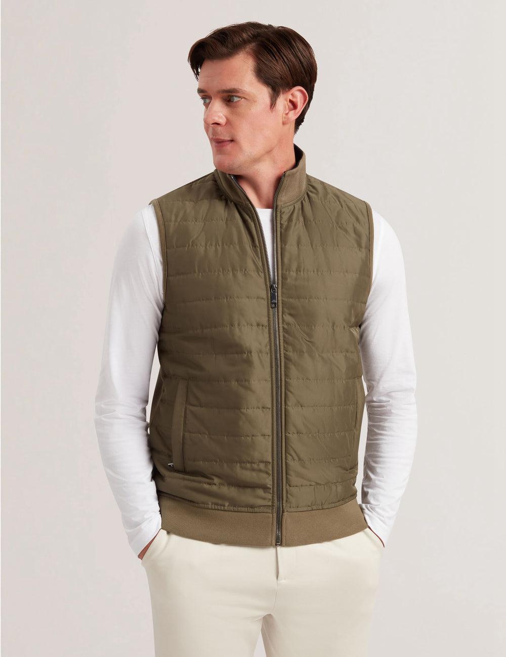 Olive Men Ted Baker ATHO - Quilted Funnel Neck Zip-Up Gillets | NZ  VSWD-54629