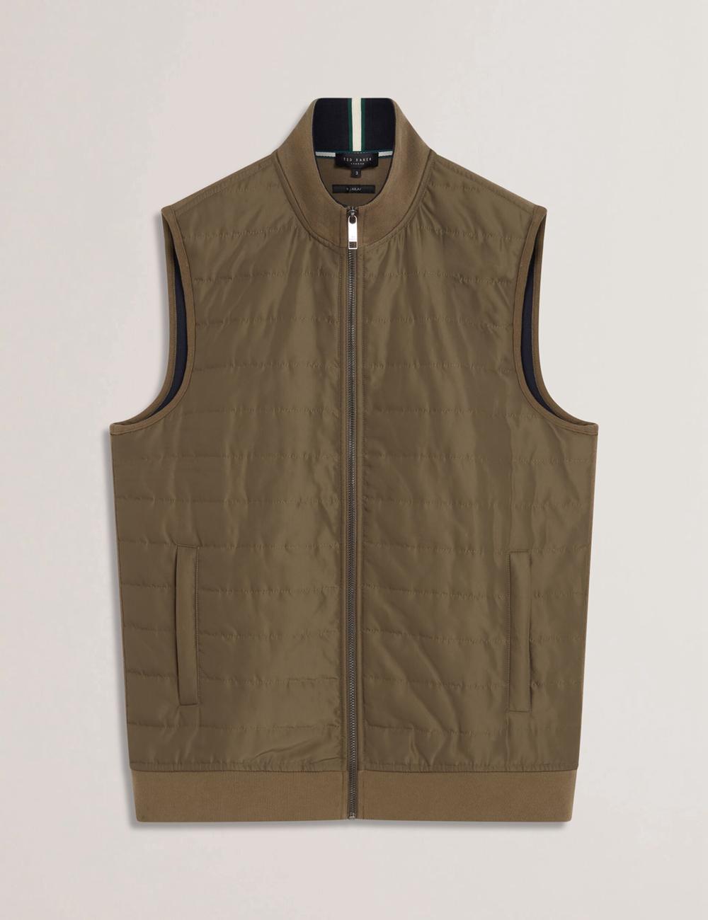 Olive Men Ted Baker ATHO - Quilted Funnel Neck Zip-Up Gillets | NZ  VSWD-54629