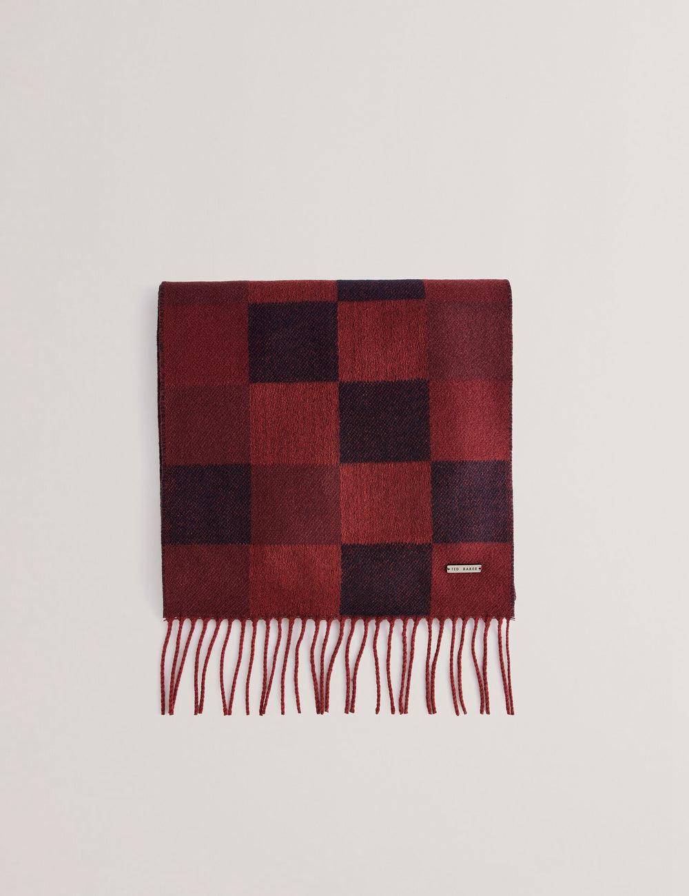 Oxblood Men Ted Baker PETERRR - Block Check With Fringe Trim Woven Scarves | NZ  BHFW-95268