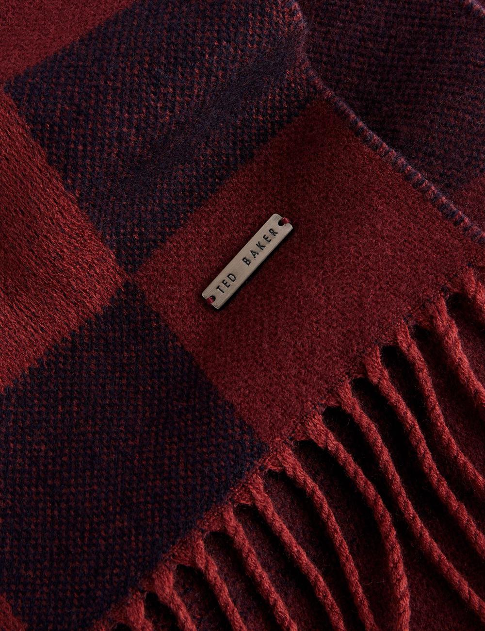 Oxblood Men Ted Baker PETERRR - Block Check With Fringe Trim Woven Scarves | NZ  BHFW-95268