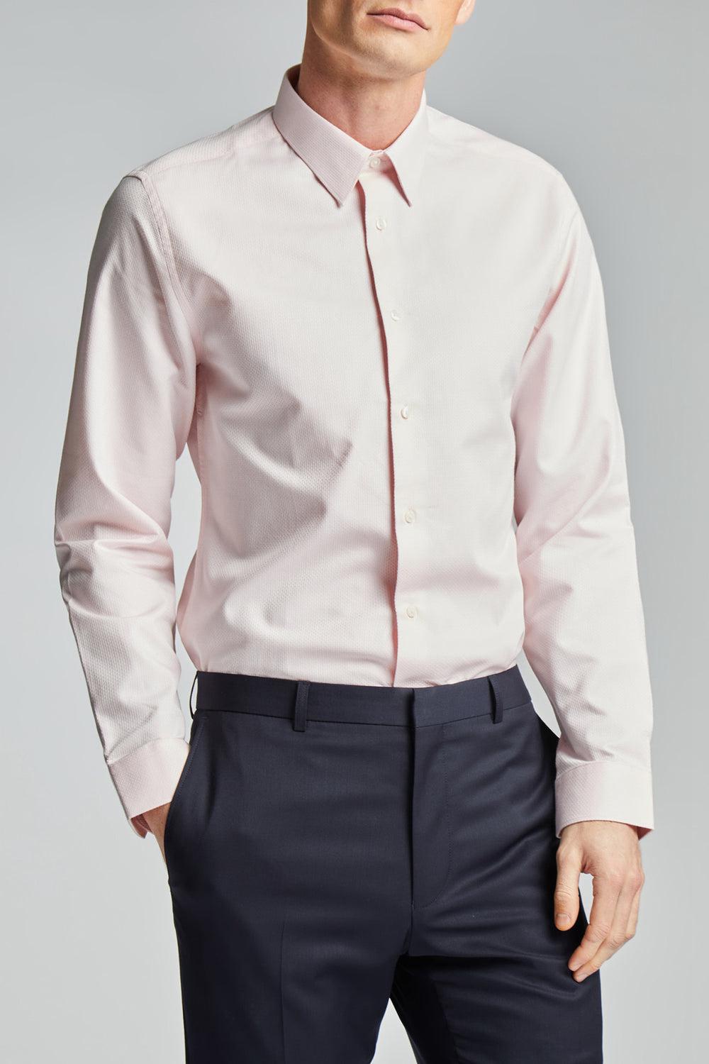 Pink Men Ted Baker DORAIN - Textured Cotton Long Sleeve Formal Shirts | NZ  LYHQ-27109