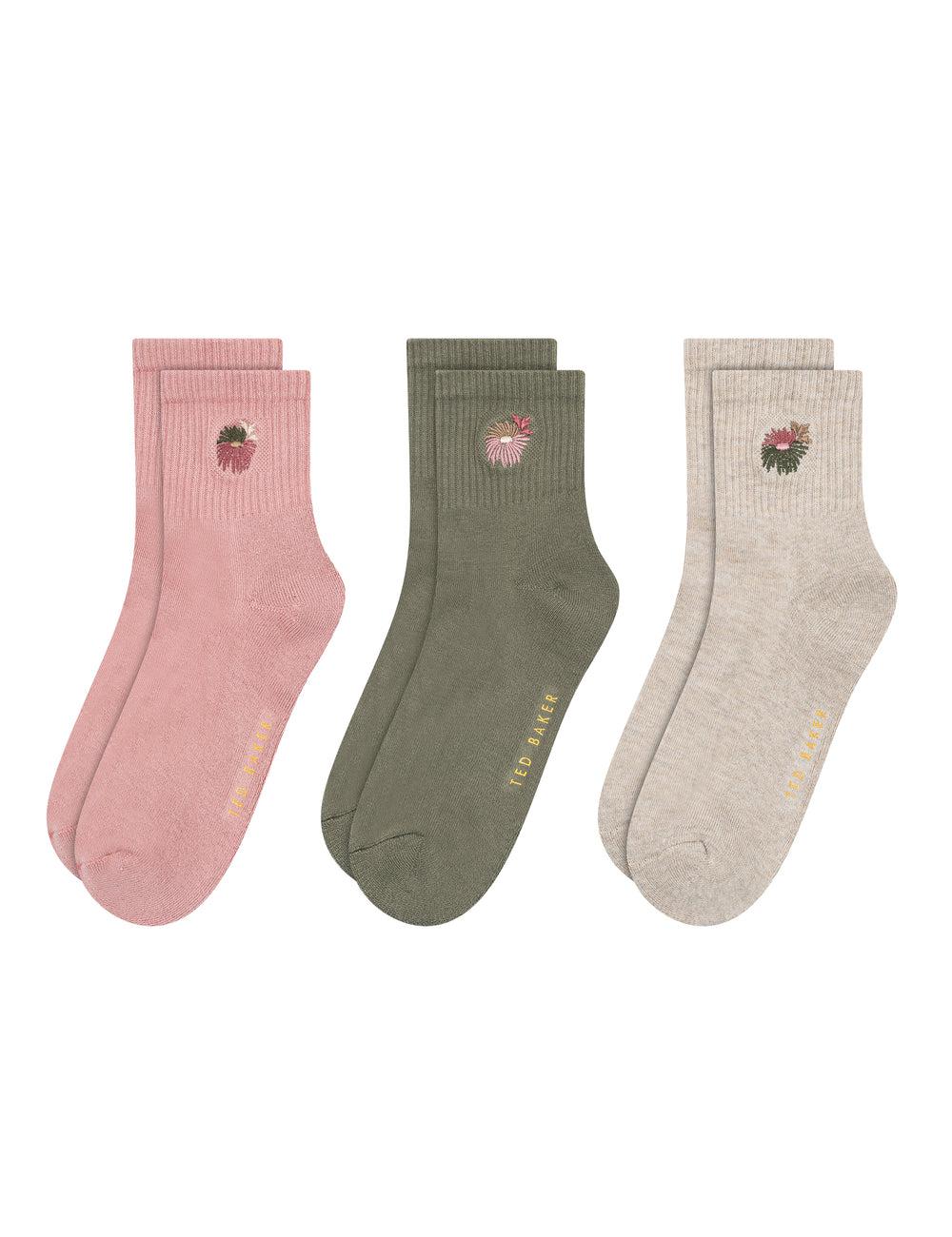 Pink Women Ted Baker 3 Pack Cushioned Sole High Ankle Crew Socks | NZ  OCVR-06931