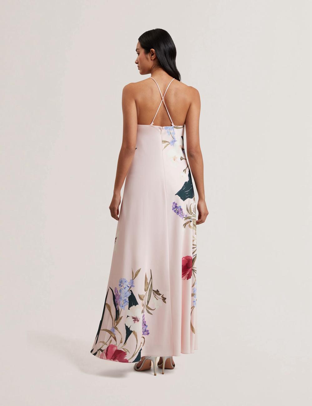 Pink Women Ted Baker ALMARIA - Floral Halter Neck Woven Maxi Dresses | NZ  SVHZ-60472