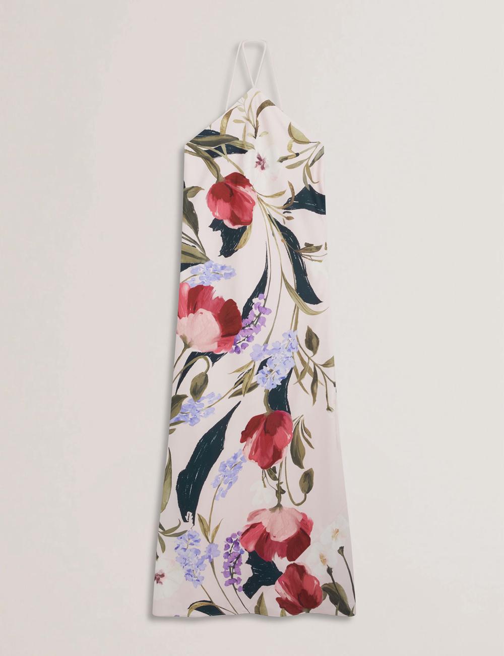 Pink Women Ted Baker ALMARIA - Floral Halter Neck Woven Maxi Dresses | NZ  SVHZ-60472