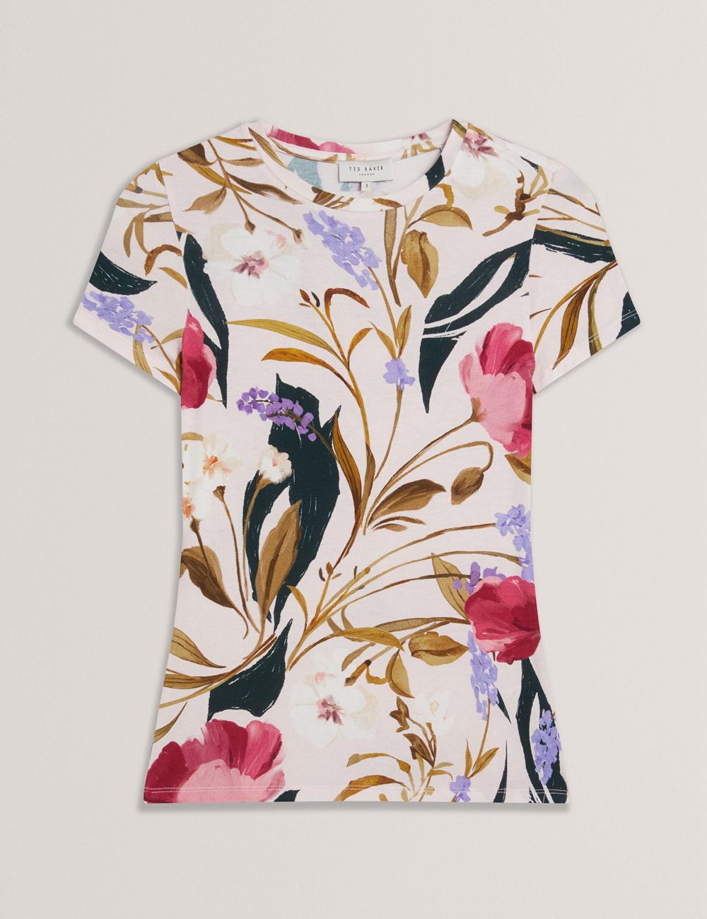 Pink Women Ted Baker BELLIEA - Painted Floral Print Slim Fit T-Shirts | NZ  RADV-81706