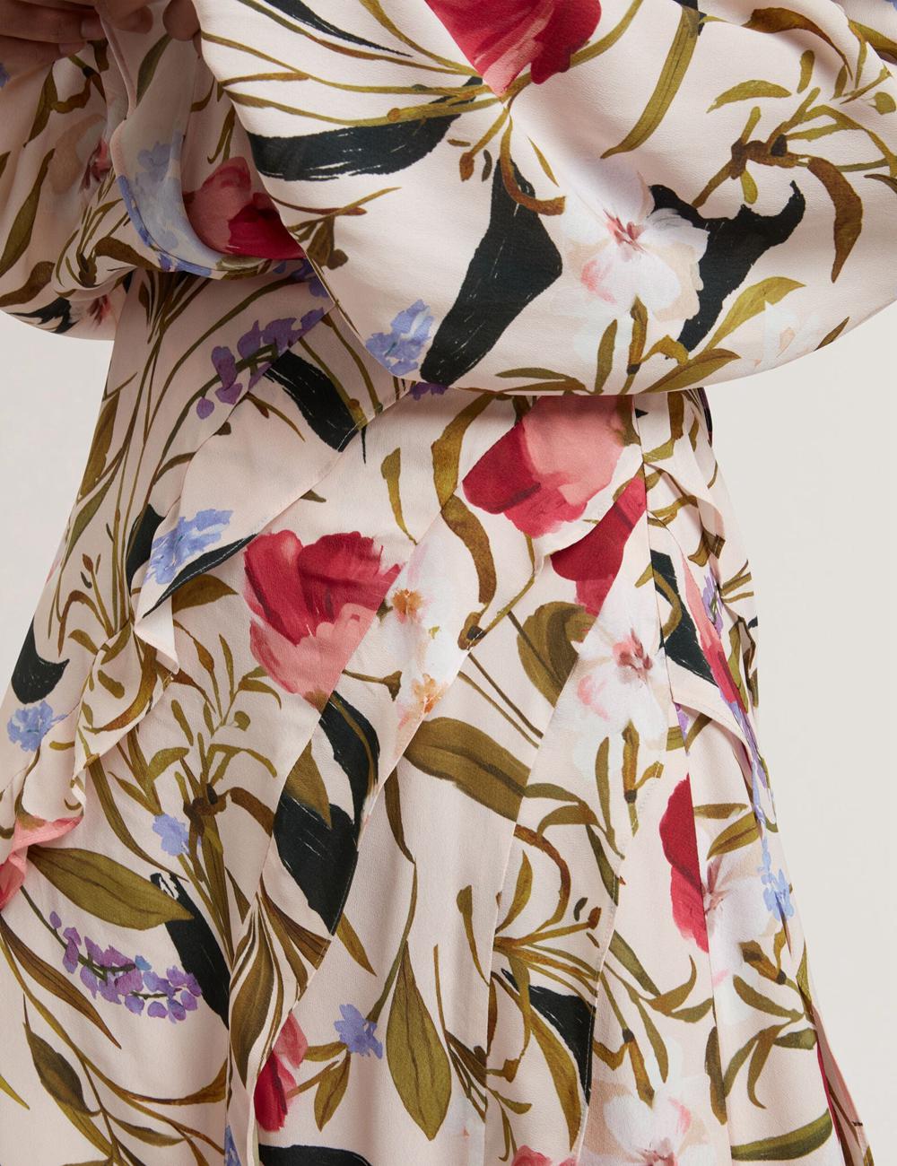 Pink Women Ted Baker CANDICI - Floral Print Frill Trim With Split Midi Skirts | NZ  VERB-49563