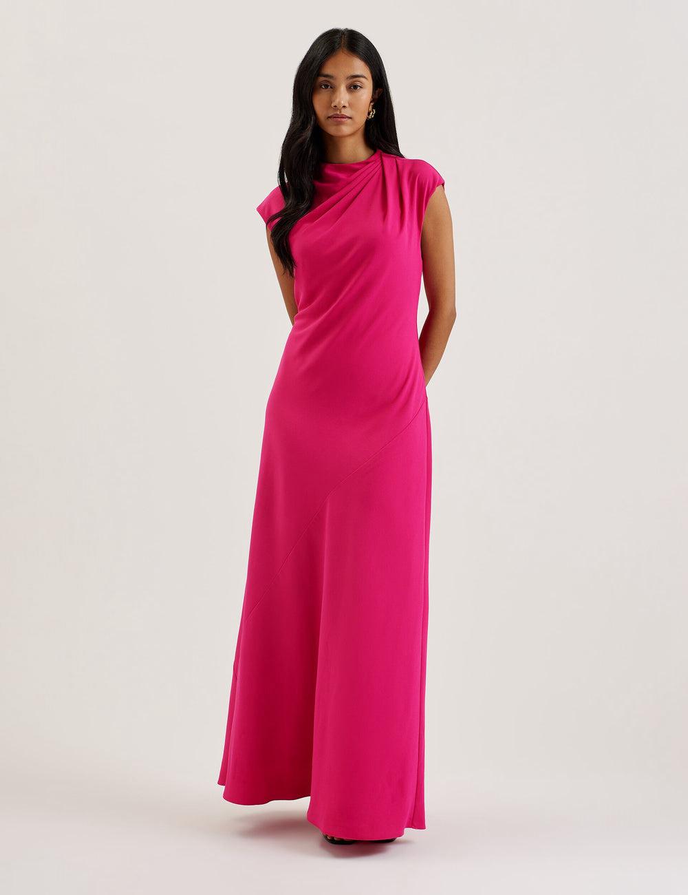 Pink Women Ted Baker EREAS - Drape Neckline Cap Sleeve Maxi Dresses | NZ  WZVF-49507
