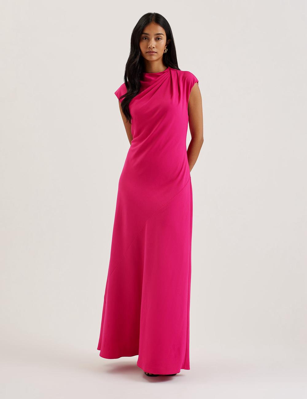 Pink Women Ted Baker EREAS - Drape Neckline Cap Sleeve Maxi Dresses | NZ  WZVF-49507