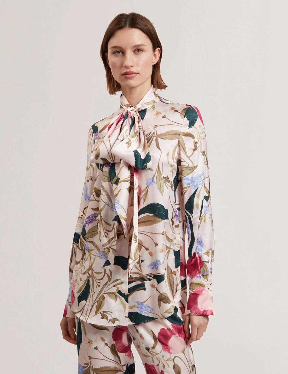 Pink Women Ted Baker LEEYAA - Floral Print Neck Longline Blouses | NZ  YIEQ-79824