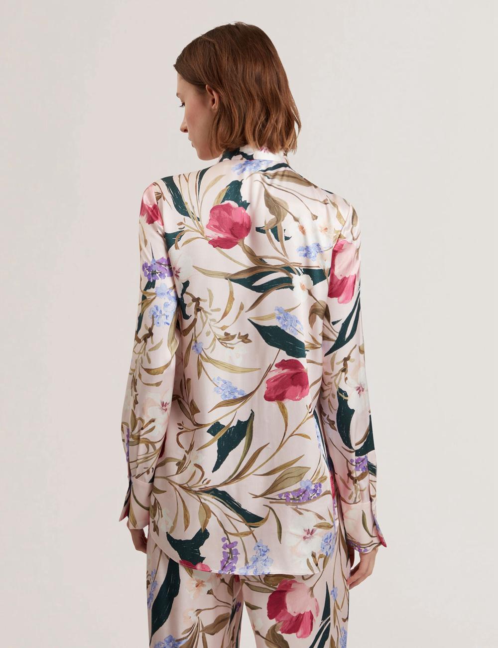Pink Women Ted Baker LEEYAA - Floral Print Neck Longline Blouses | NZ  YIEQ-79824