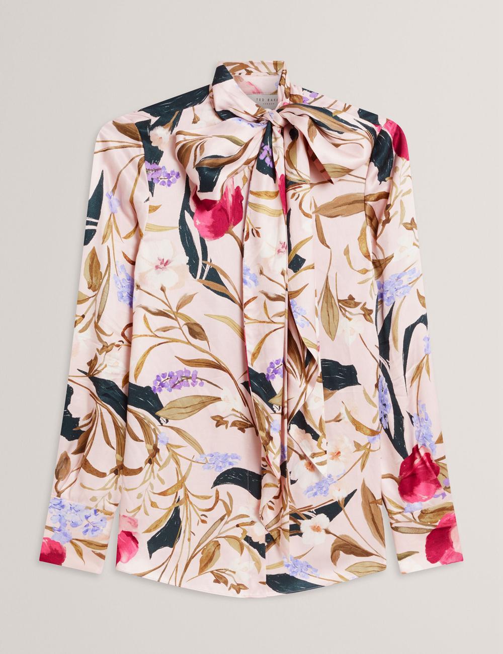 Pink Women Ted Baker LEEYAA - Floral Print Neck Longline Blouses | NZ  YIEQ-79824
