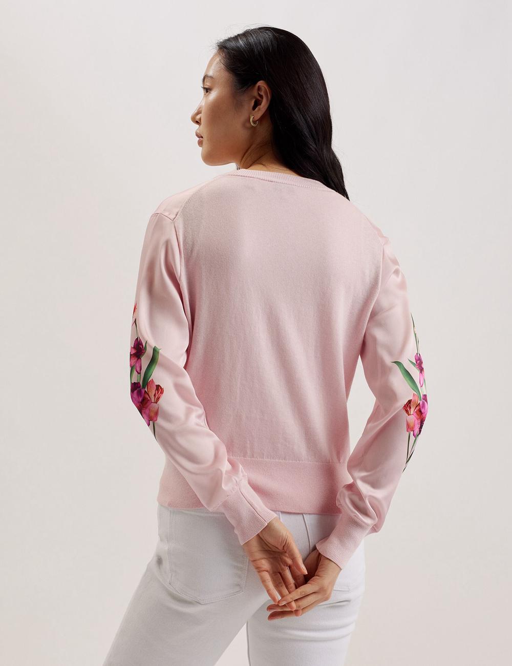 Pink Women Ted Baker MERALLL - Floral Woven Front V-Neck Cardigans | NZ  USMO-64382