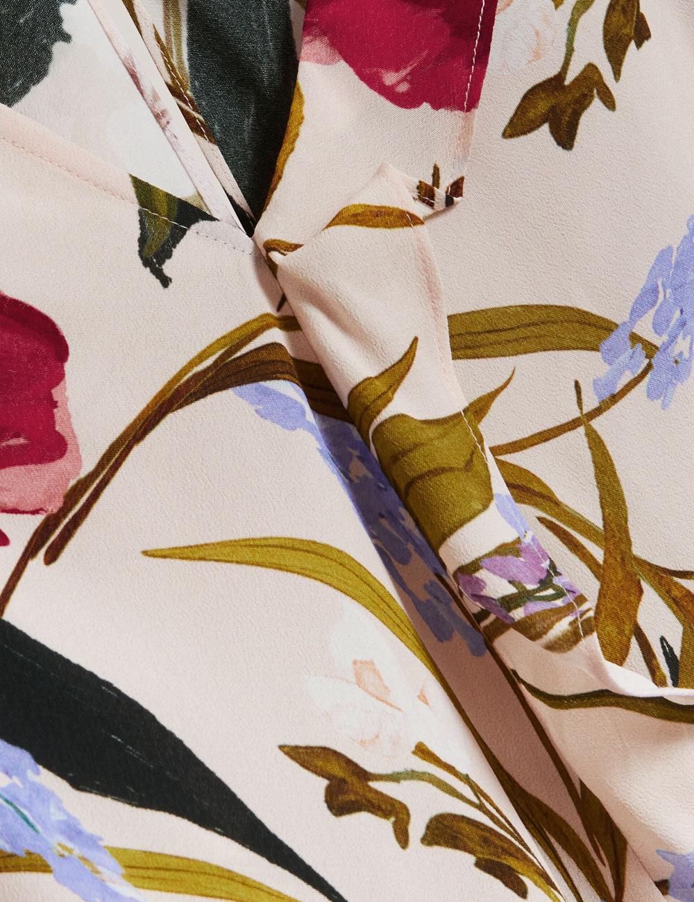 Pink Women Ted Baker MINASA - Floral Print Frill Trim Long Sleeve Blouses | NZ  SXWT-59016