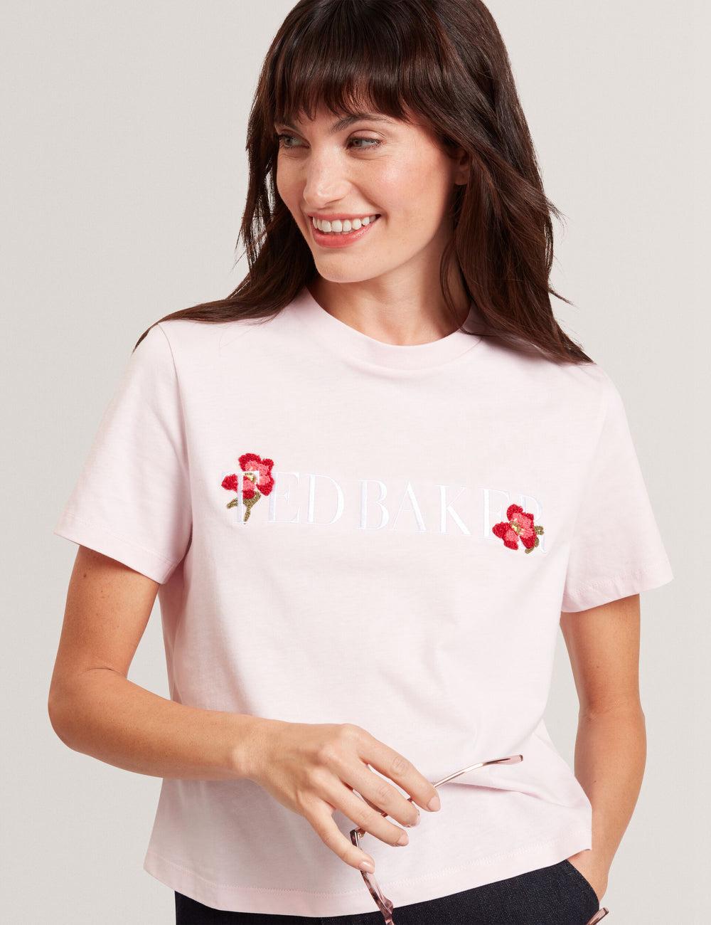 Pink Women Ted Baker MOLII - Embroidered Logo Cropped Cotton T-Shirts | NZ  WIRE-42967