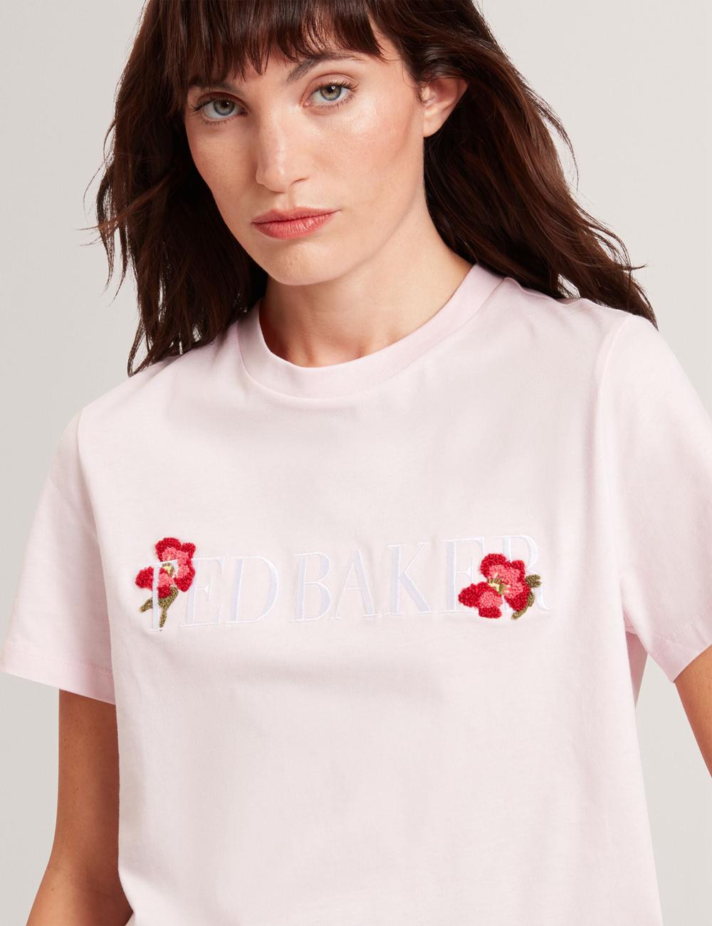 Pink Women Ted Baker MOLII - Embroidered Logo Cropped Cotton T-Shirts | NZ  WIRE-42967