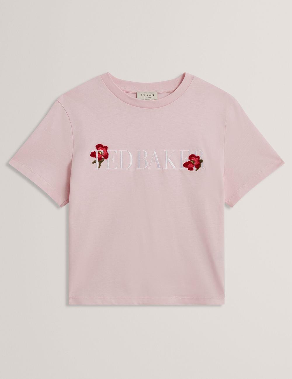 Pink Women Ted Baker MOLII - Embroidered Logo Cropped Cotton T-Shirts | NZ  WIRE-42967