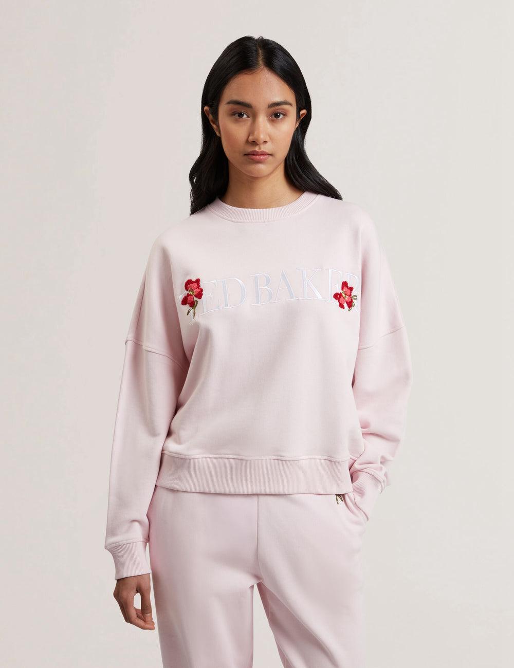 Pink Women Ted Baker STIILA - Embroidered Logo Pure Cotton Sweatshirts | NZ  RNUL-05461