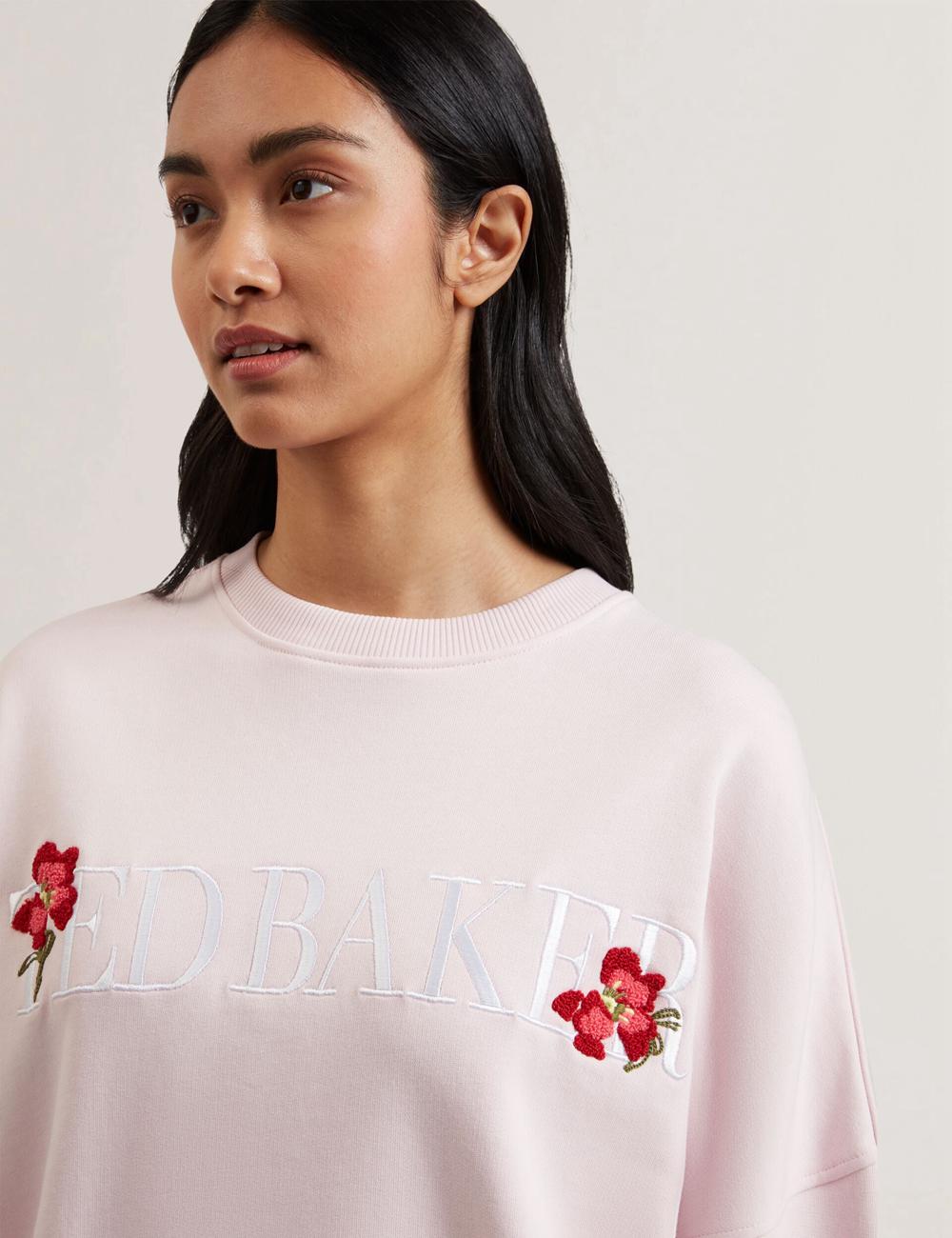 Pink Women Ted Baker STIILA - Embroidered Logo Pure Cotton Sweatshirts | NZ  RNUL-05461