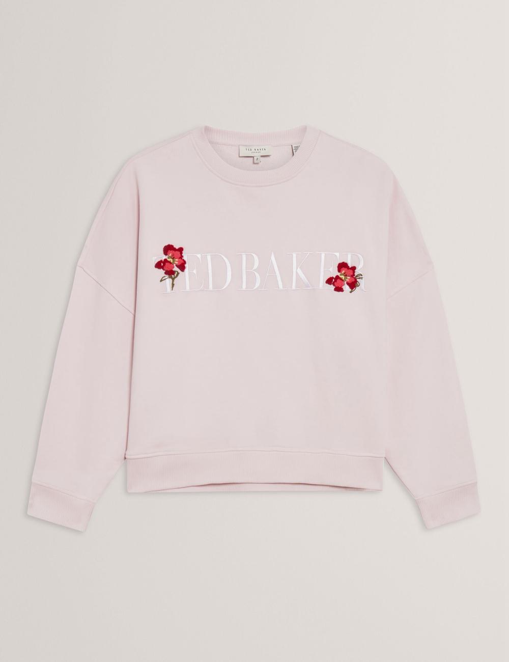 Pink Women Ted Baker STIILA - Embroidered Logo Pure Cotton Sweatshirts | NZ  RNUL-05461