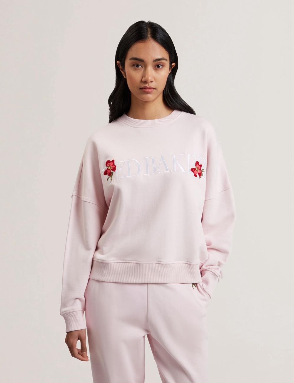 Pink Women Ted Baker STIILA - Embroidered Logo Pure Cotton Sweatshirts | NZ  RNUL-05461