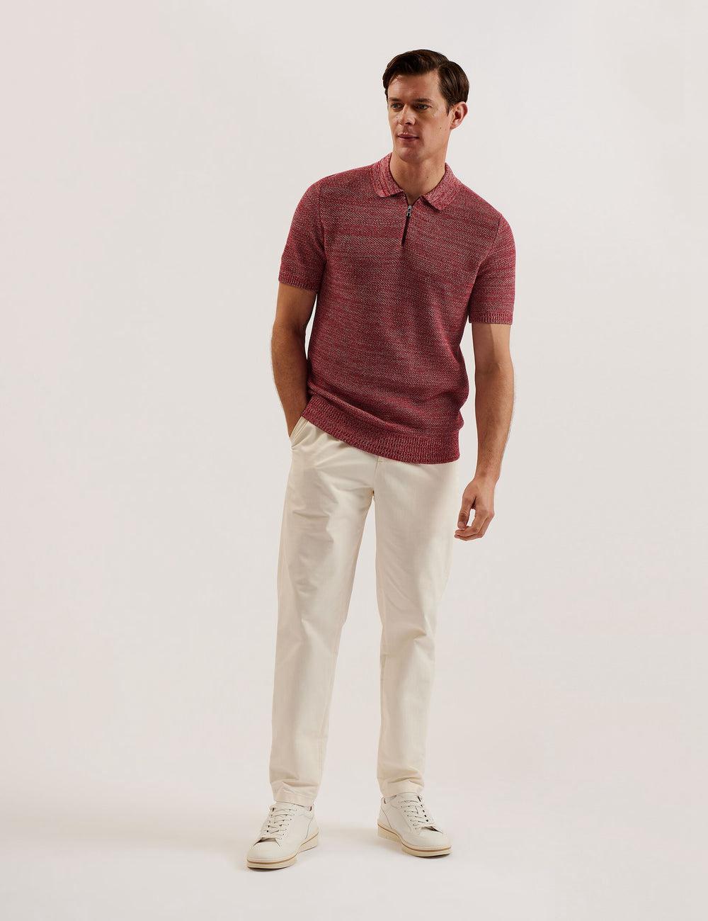 Red Men Ted Baker BLOSSAM - Space Dye Zip Neck Polos Shirts | NZ  AZFJ-69310