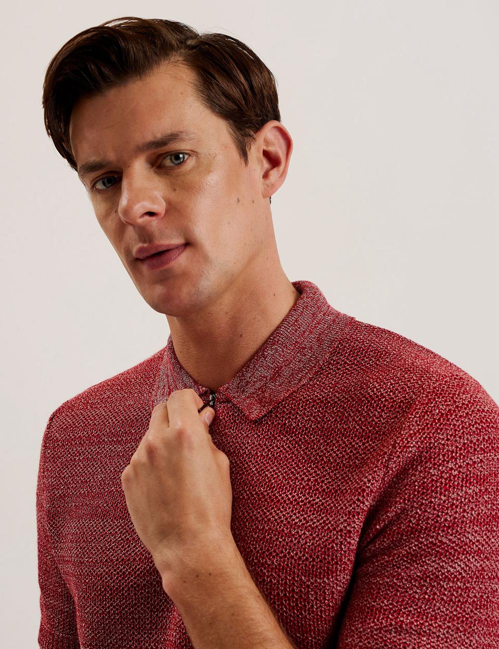 Red Men Ted Baker BLOSSAM - Space Dye Zip Neck Polos Shirts | NZ  AZFJ-69310