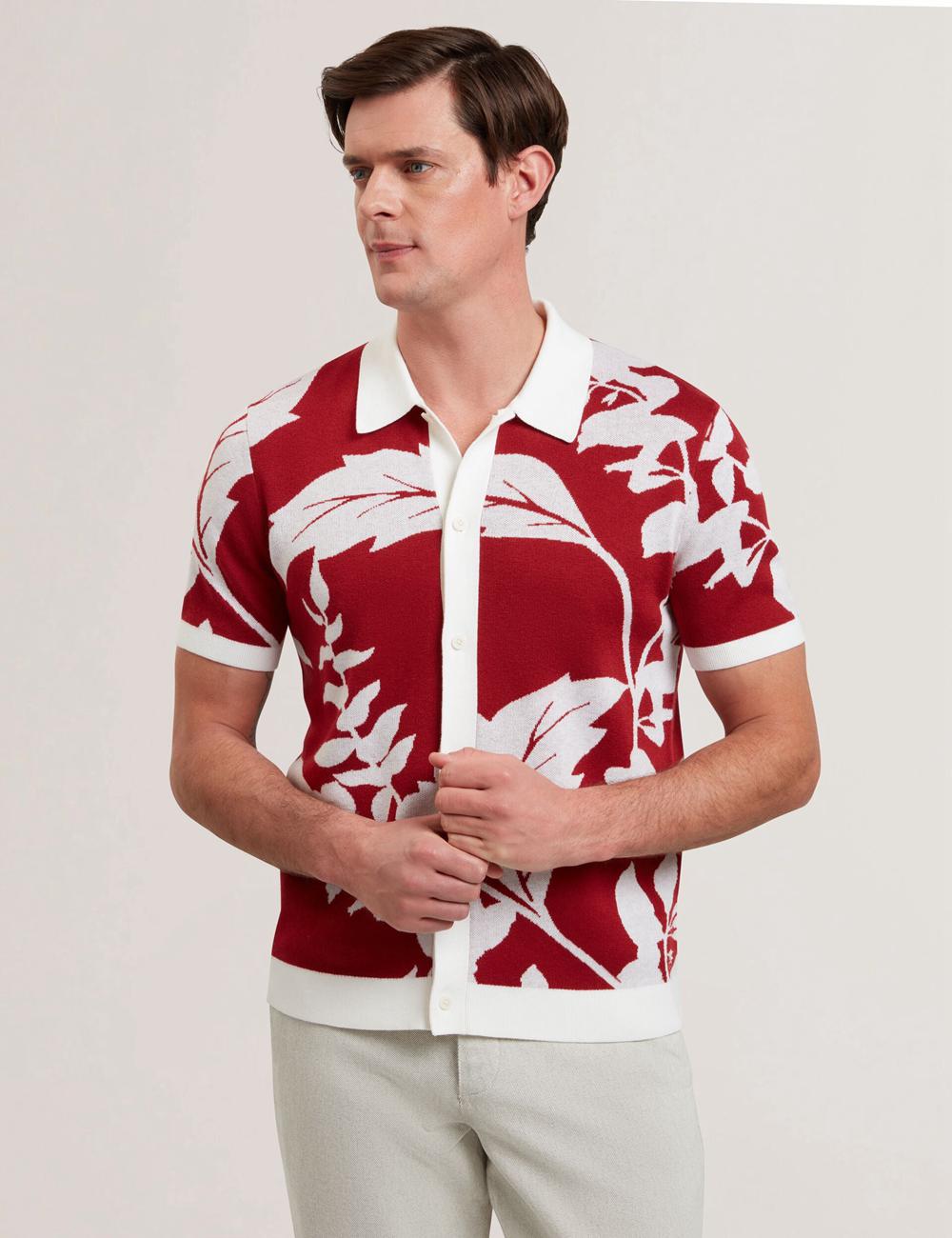 Red Men Ted Baker EDSON - Short Sleeve Button Through Floral Polos Shirts | NZ  RVYI-89607