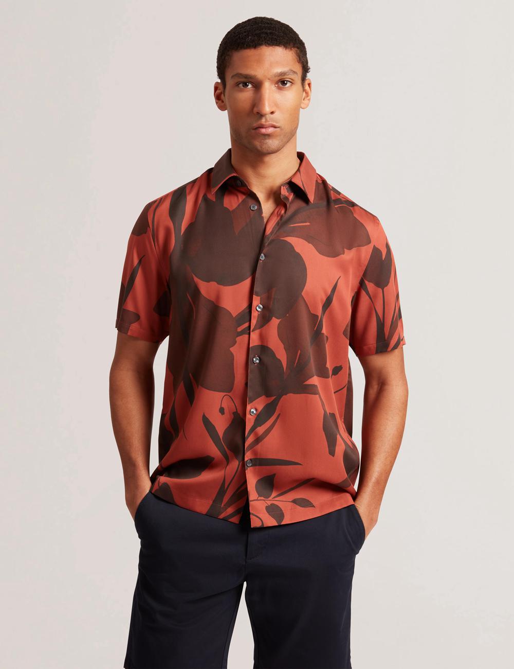 Red Men Ted Baker PINEDA - Short Sleeve Relaxed Floral Print Casual Shirts | NZ  UITX-38209
