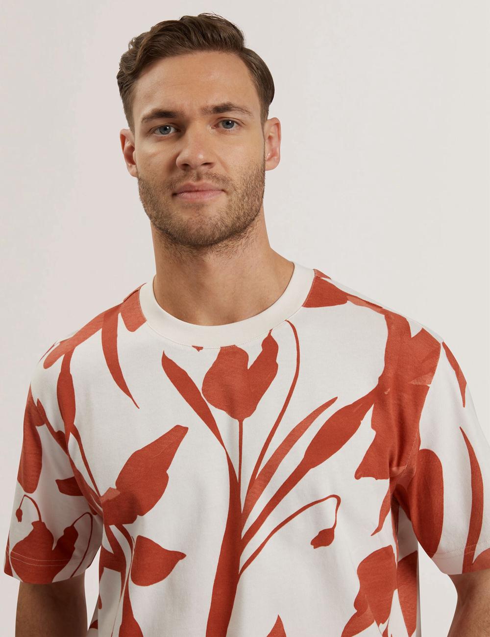 Red Men Ted Baker YIANNOS - Floral Print Heavyweight Cotton T-Shirts | NZ  NYIM-08452