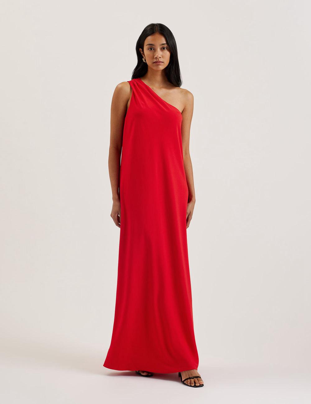 Red Women Ted Baker AISLI - One Shoulder Woven Maxi Dresses | NZ  TOBU-56817
