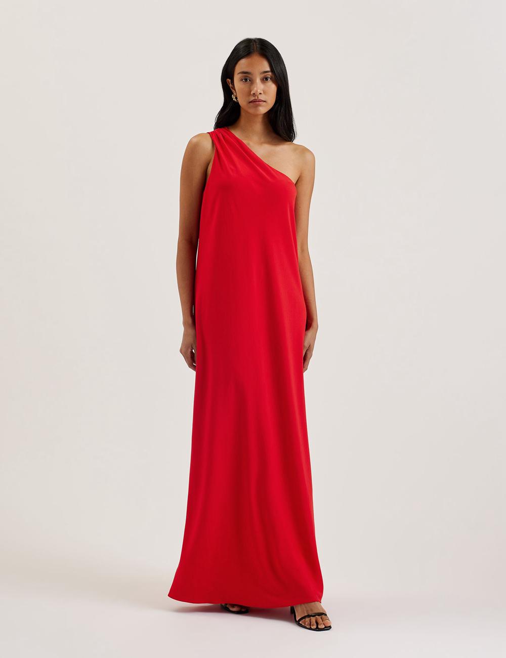 Red Women Ted Baker AISLI - One Shoulder Woven Maxi Dresses | NZ  TOBU-56817